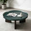 Table basse de style vintage avec plateau noir-vert brillant et pieds en placage chêne blanc