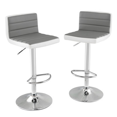 Nareli Swivel Upholstered Faux Leather Adjustable Height Bar Stool with Iron Frame