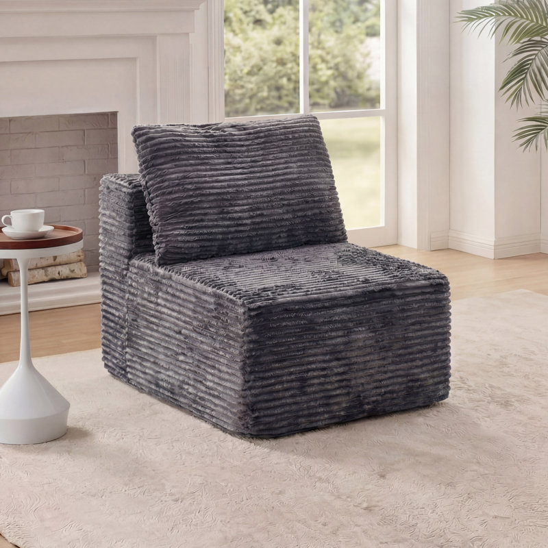 Fauteuil d'appoint rembourré en velours côtelé pour canapé modulaire Kapellen l 29,13 po, Gris