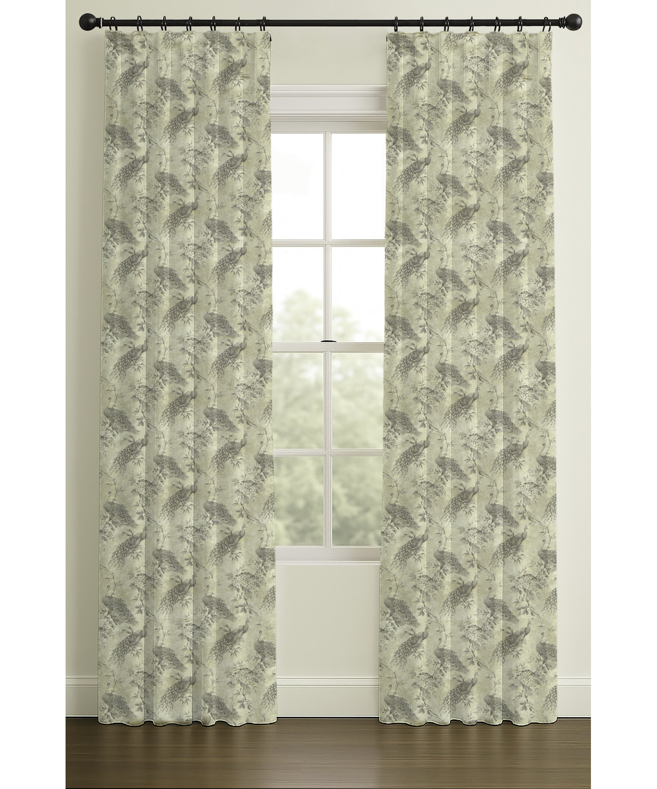 Serafina Peacock Jacquard Curtain in Grey, Blackout, Rod Pocket, 50" W x 132" L