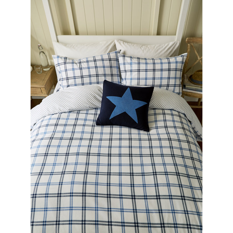 Hunter's Check Brushed Cotton Duvet Cover Set, Super King Duvet Cover + 2 Pillowcases, Blue