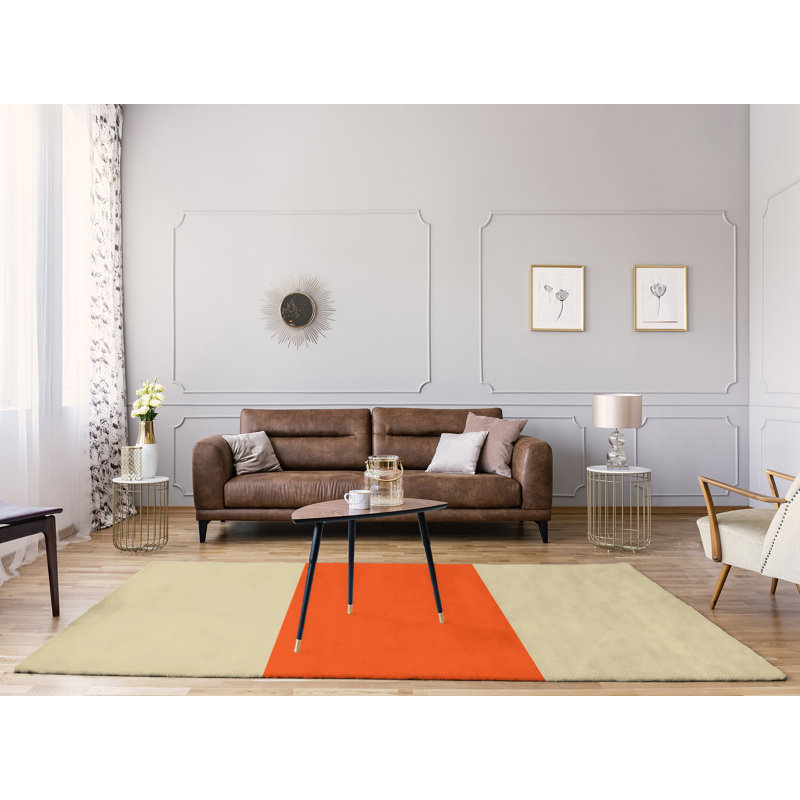 Tapis crème/orange tissé à plat San Francisco, Rectangle 5 pi x 7 pi