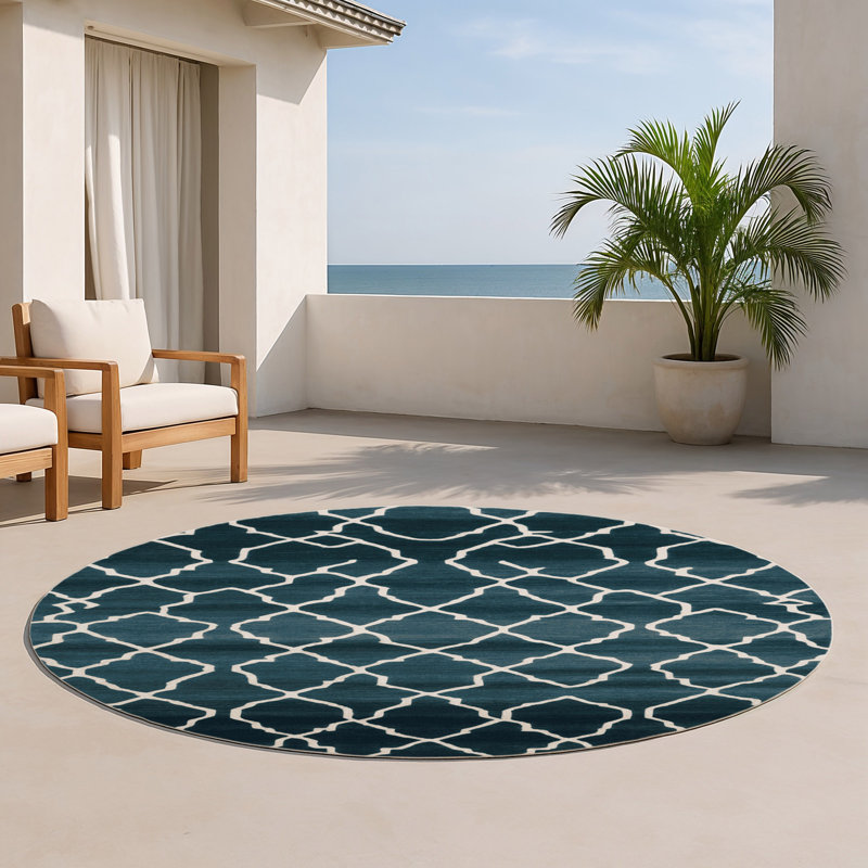 Tapis gris intérieur et extérieur Trellis, Rond 5 pi