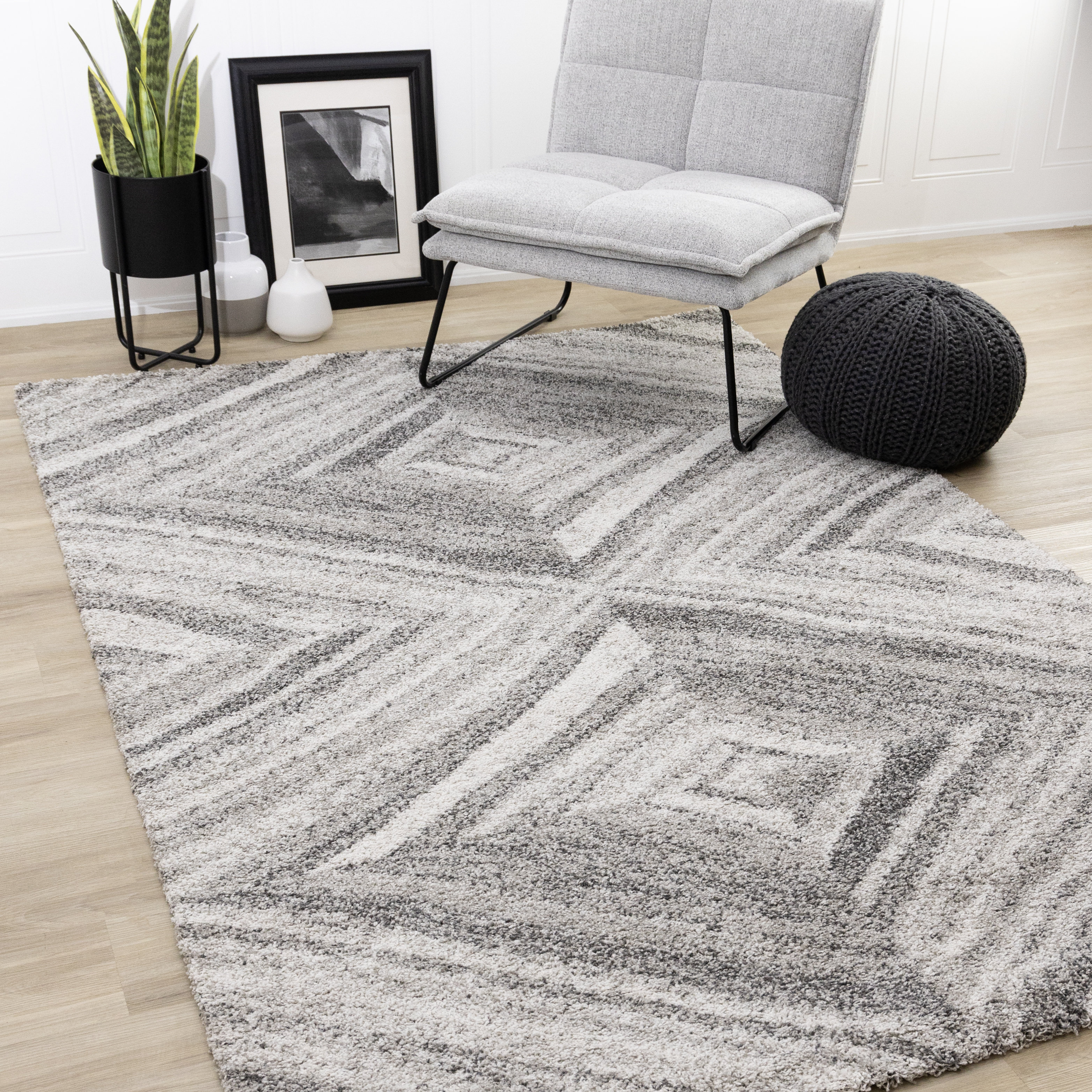 17 Stories Defeo Grey Cream Double Diamond Soft Neutral Area Rug | Wayfair
