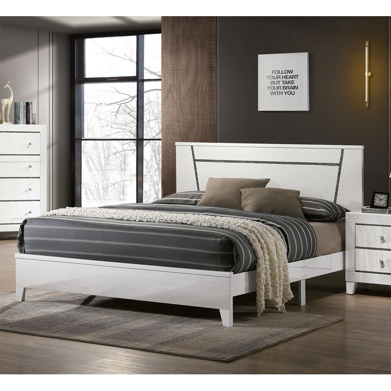 Solid Wood Platform Bed, California King, White