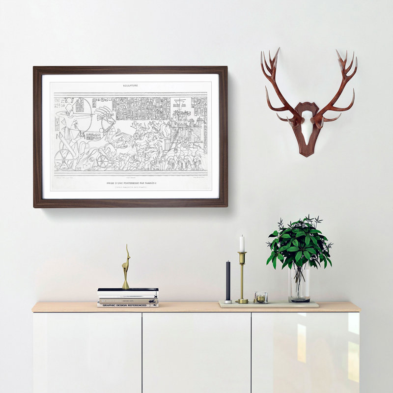 Ramses II Fortress Capture by Emile Prisse D'Avennes - Picture Frame Drawing Print, 36cm H x 48cm W x 2cm D, Walnut Framed