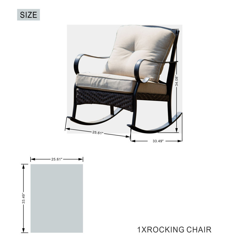 Ensemble de conversation 5 chaises berçantes avec coussins et table d'appoint beige