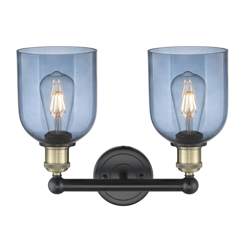 Éclairage pour meuble-lavabo à 2 lumières 15 po Edison Allysson, Bleu princesse, Laiton antique noir