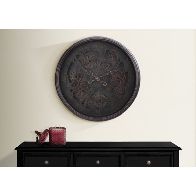 Horloge, 30 po, mécanisme d'engrenage, grande horloge murale, noir, transitionnel