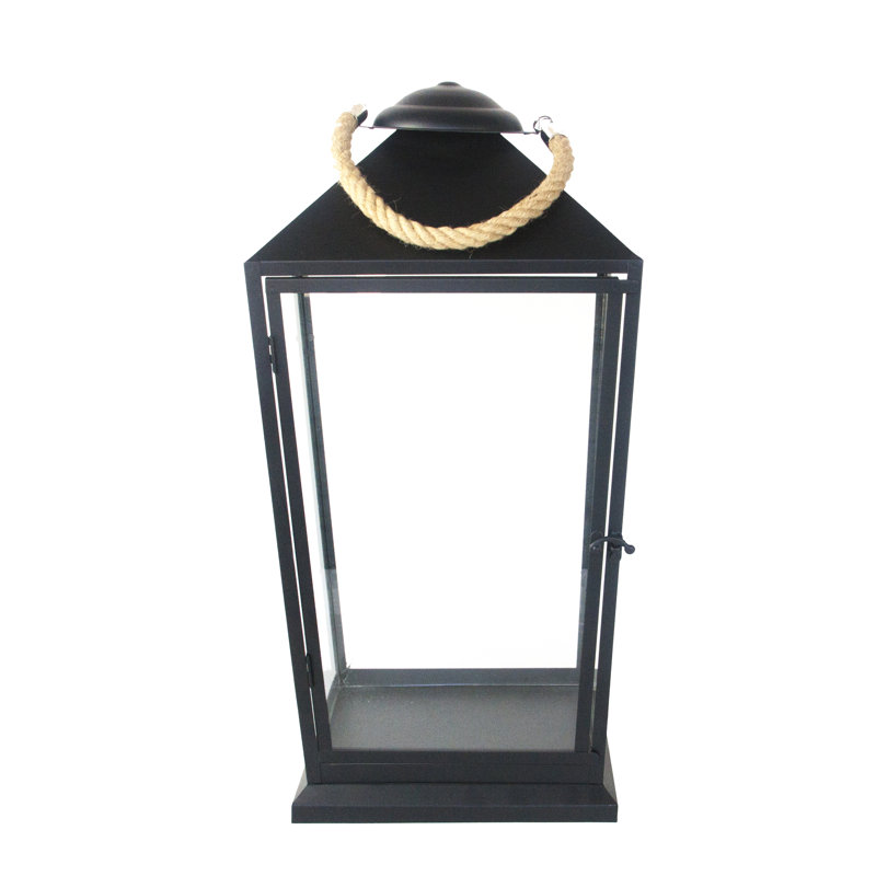 Lantern Black with Rope, 58cm H x 26.5cm W x 26.5cm D