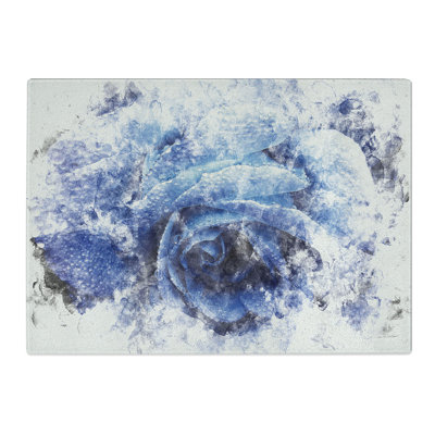 Tempered Glass Blue Rose Chopping Board