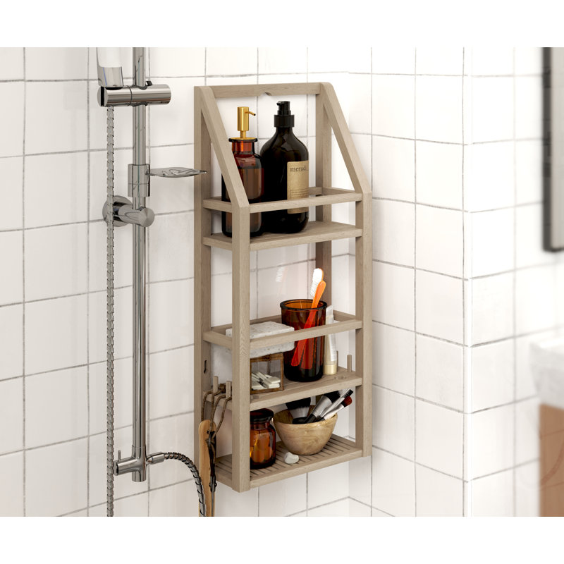 Organisateur de douche rectangulaire en teck Moa, Gris