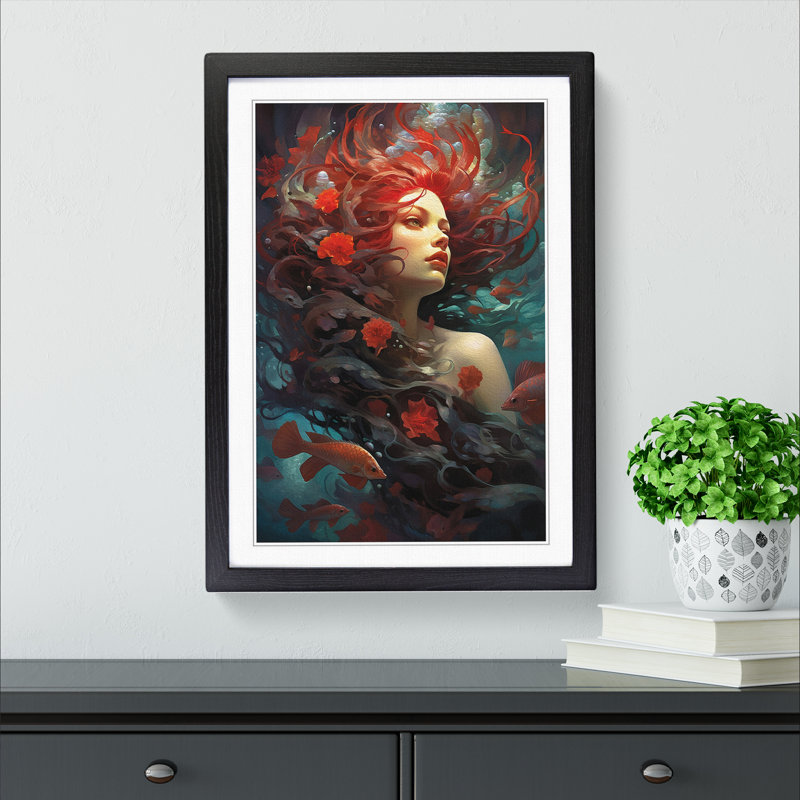 Mermaid Symbolism - Single Picture Frame Print on Wood, 34cm H x 25cm W x 2cm D, Black Framed