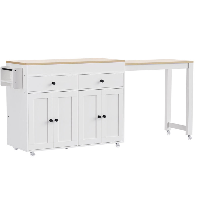 Îlot de cuisine 74,5 pouces avec étagère à épices et espace repas - Espace de rangement extensible gris, Gris