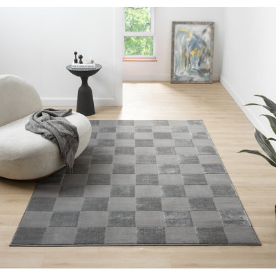 Bezore Modern Indoor Living Room Area Rug Embossed Cut-Shrink Pile with Metallic Sheen Jute Backing Living Room - Bedroom Hallway Carpet Grid Grey