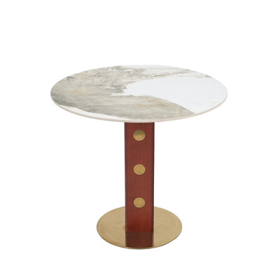 Modern Round Dining Table, 33.5" Sintered Stone Table with Wooden Leg & Gold Base, 2 - Person Kitchen Table for Small Space, 150lbs Weight Capacity(Only the Negotiation Table)