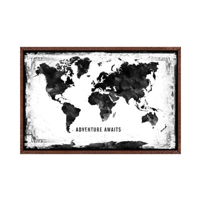 Black and White Framed World Map 1 Piece Wall Art on Canvas