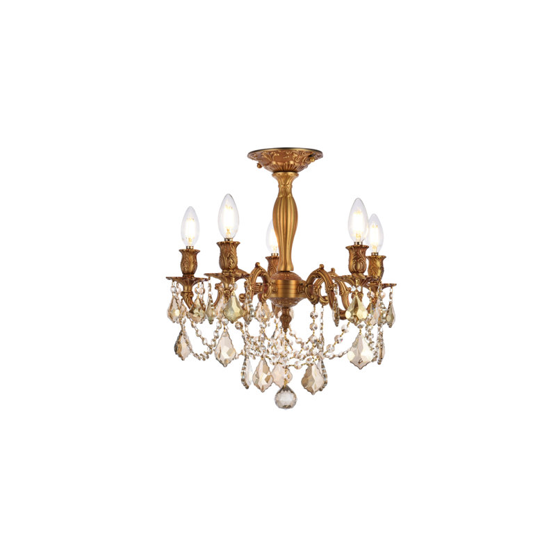 Cristal taillé royal français Rosalia, Or français, H 17 po x l 18 po x P 18 po, 5 lumières