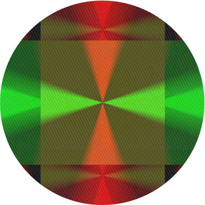 Tapis vert/rouge/orange à motifs