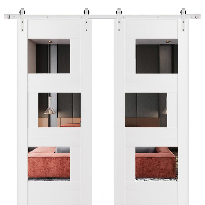 Portes de grange en bois à panneaux en verre Quadro, 79,5 po x 17 po
