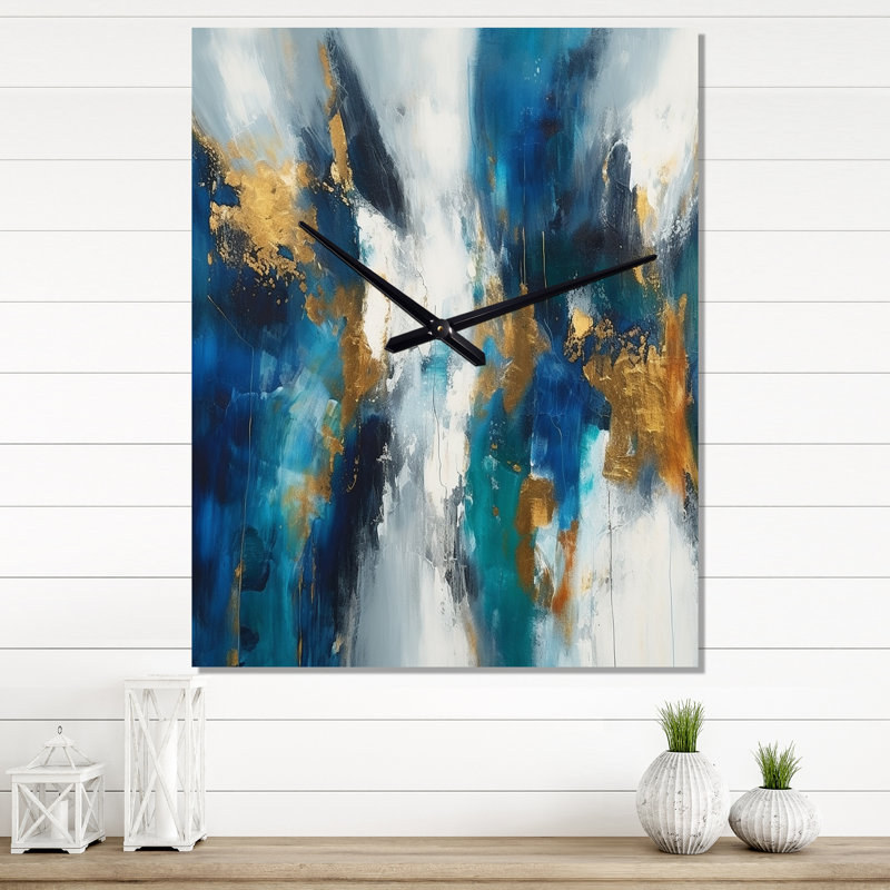 Abstrait au savoir profond en bleu royal et or IV - Peinture abstraite d'horloges murales, Grand