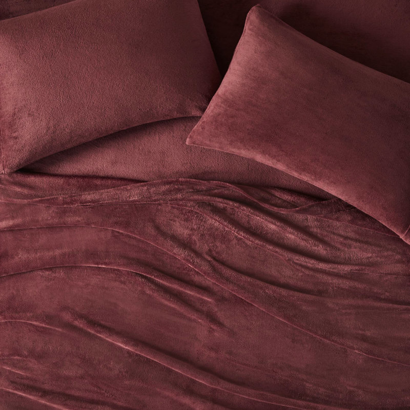Ensemble de 3 draps simples bourgogne - confortable et confortable à 100%, brossé des deux côtés pour une texture de velours luxueuse, comprend un drap plat, une taie d'oreiller ajustée, des matelas élastiques de 16 po et une machine