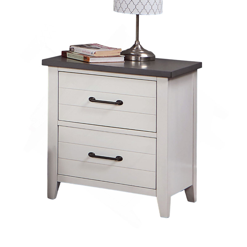 Table de chevet de couleur blanche 1pc Table de chevet 2 tiroirs en bois massif noir