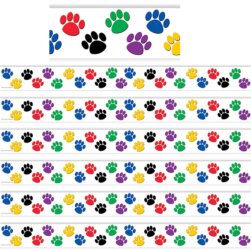 Teacher Created Resources Colourful Paw Prints Border Trim, 35 Feet Per Pack, 6 Packs