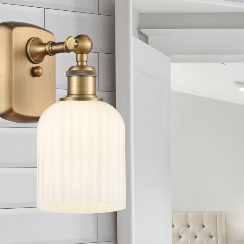 Northgate Steel Armed Sconce, Brushed Brass, Gloss White