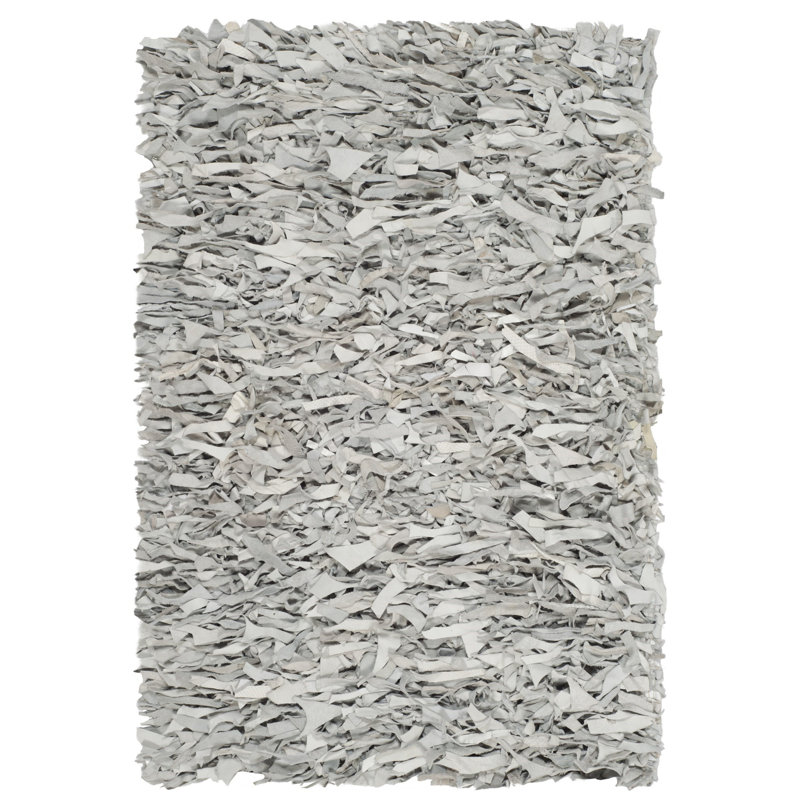 Arik Handwoven Leather/Cotton Solid Color Rug in White/Gray, Rectangle 6' x 9'