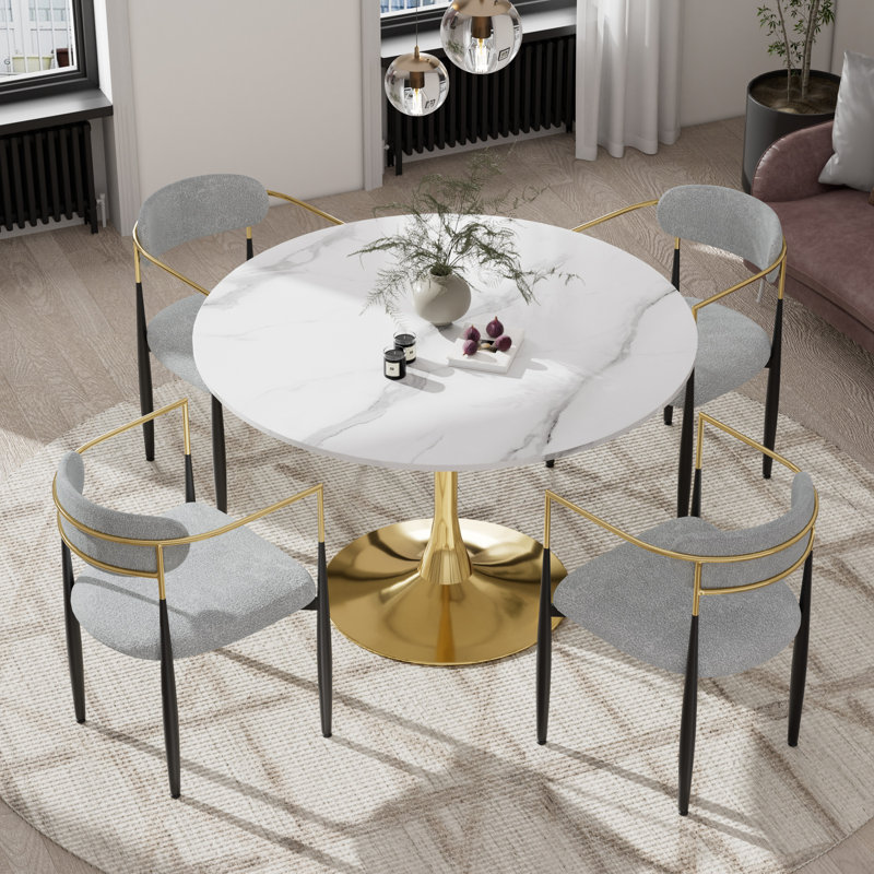 Ensemble de salle à manger à piédestal en marbre, 3 pièces: table, 2 chaises, Gris, H 28,7 po x l 31,5 po x P 31,5 po