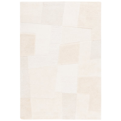 Manhattan Hand Tufted Wool Cotton Checkered Rug in Ivory/Beige