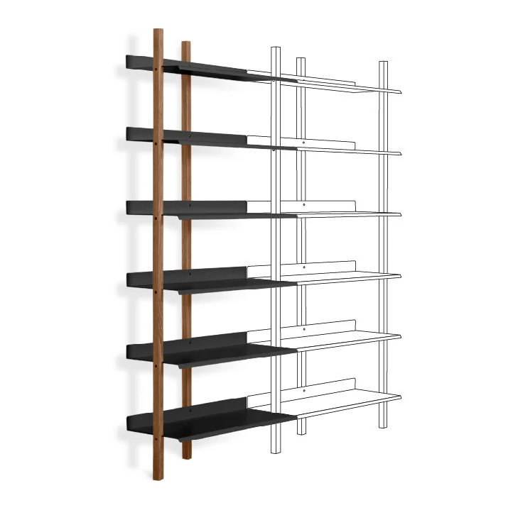 Browser Solid Wood Bookcase, (6 Shelves) 82" H x 37" W x 17" D, Walnut/Oblivion