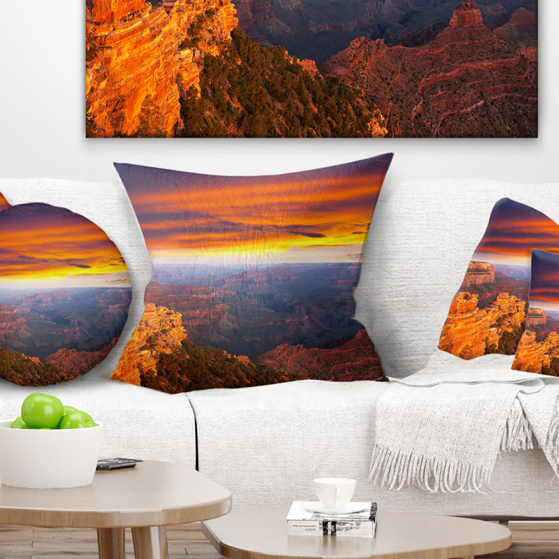 Coussin décoratif paysage imprimé Grand Canyon au coucher du soleil, 18 po x 18 po, Coussin décoratif
