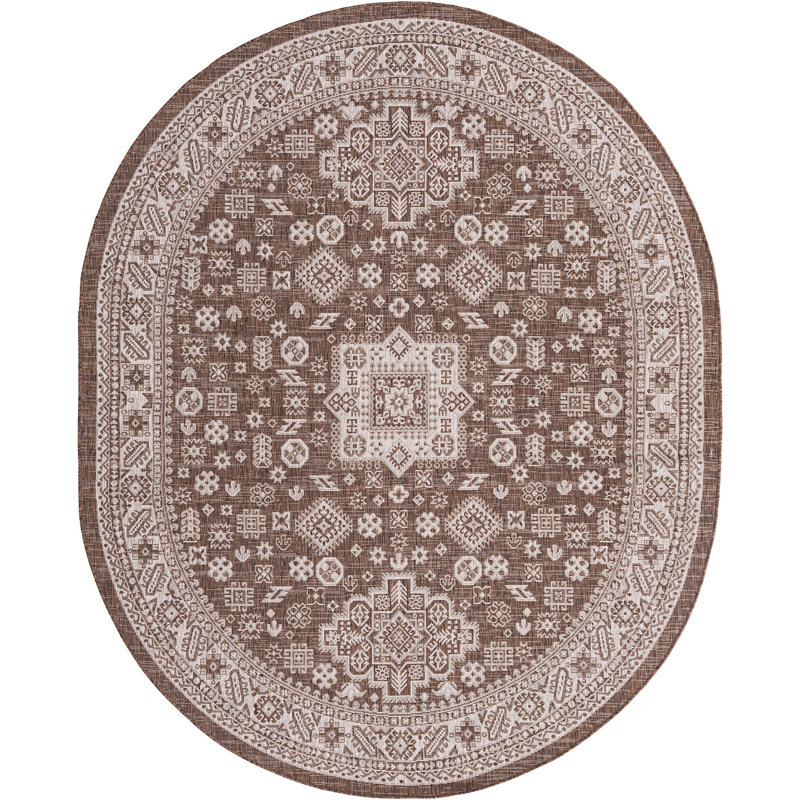 Outdoor Chand Area Rug Brown Color, Oval 7'10" x 10'