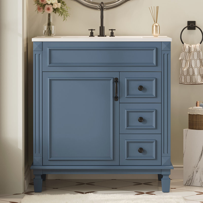 Meuble-lavabo 30 po avec lavabo en céramique, Bleu
