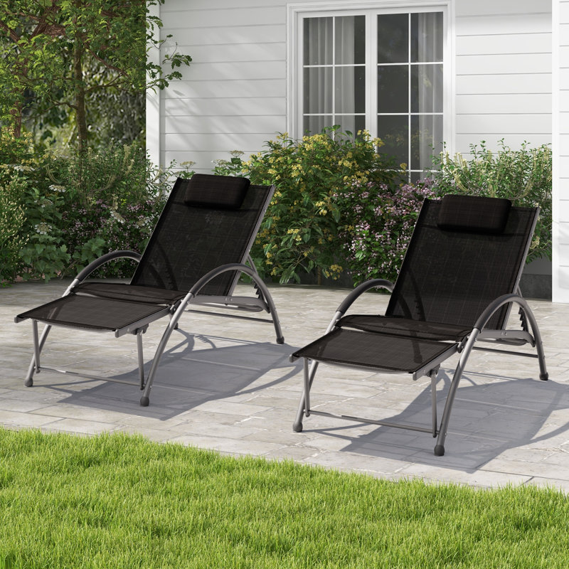 Ensemble de chaises longues d'extérieur en aluminium (ensemble de 2), Noir, noir, noir, noir