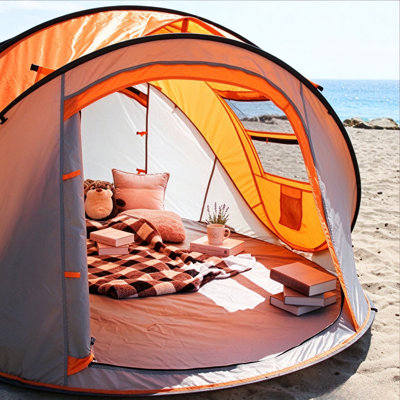 Tente de camping imperméable automatique pour 2 à 3 personnes avec fenêtres en filet