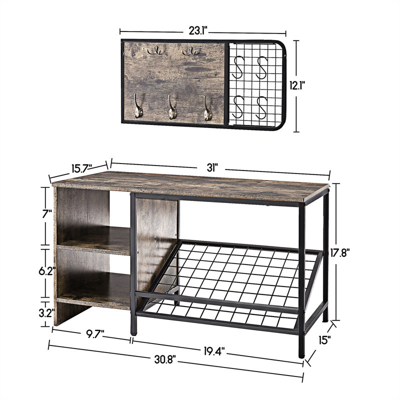 Banc de rangement pour chaussures, gris