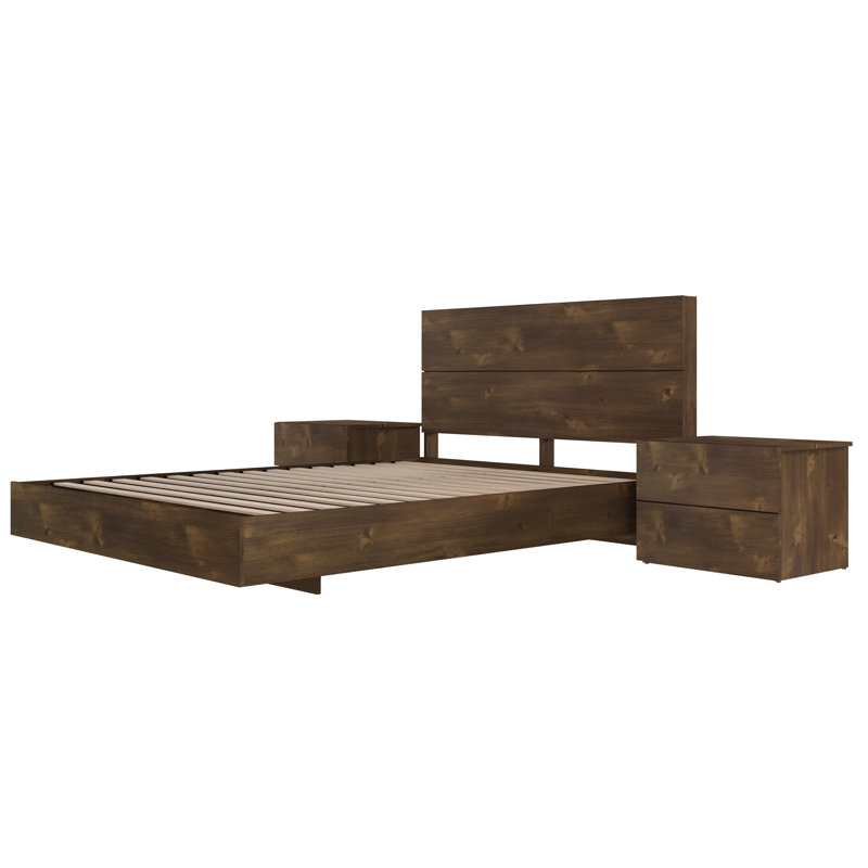 Ensemble de chambre à coucher avec lit plateforme 3 pièces Milo, Chêne Naturel, Grand