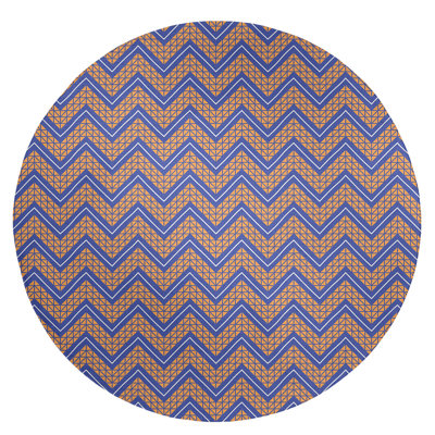 Tapis orange/bleu à chevrons à main