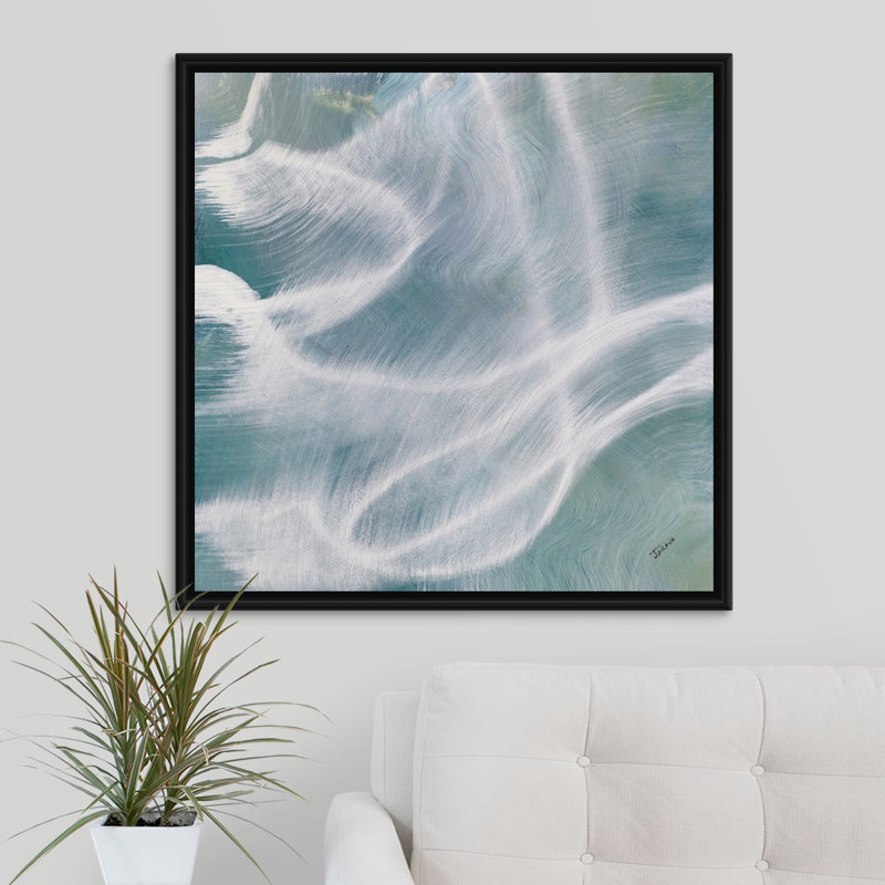« blue aura i », peinture sur toile, Cadre flottant noir, H 31,7 po x l 31,7 po x P 1,75 po