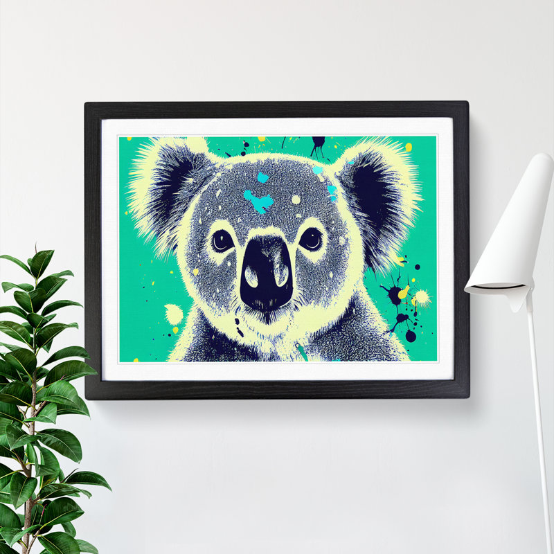 Koala Bear Splash Abstract - Single Picture Frame Print, 34cm H x 46cm W x 2cm D, Black Framed