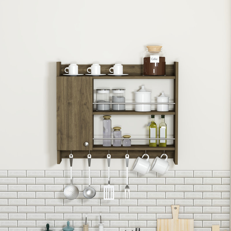Wall Mounted Required Spice Rack, Brown