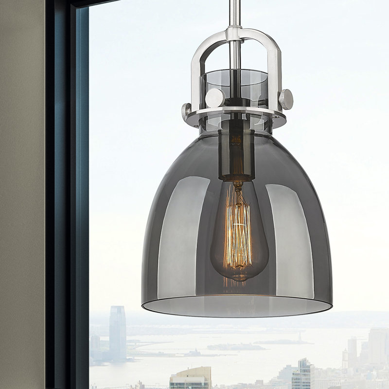 Luminaire suspendu 1 lumière Badillo, Plaqué couleur fumée, Nickel satiné, H 11,75 po x l 8 po x P 8 po
