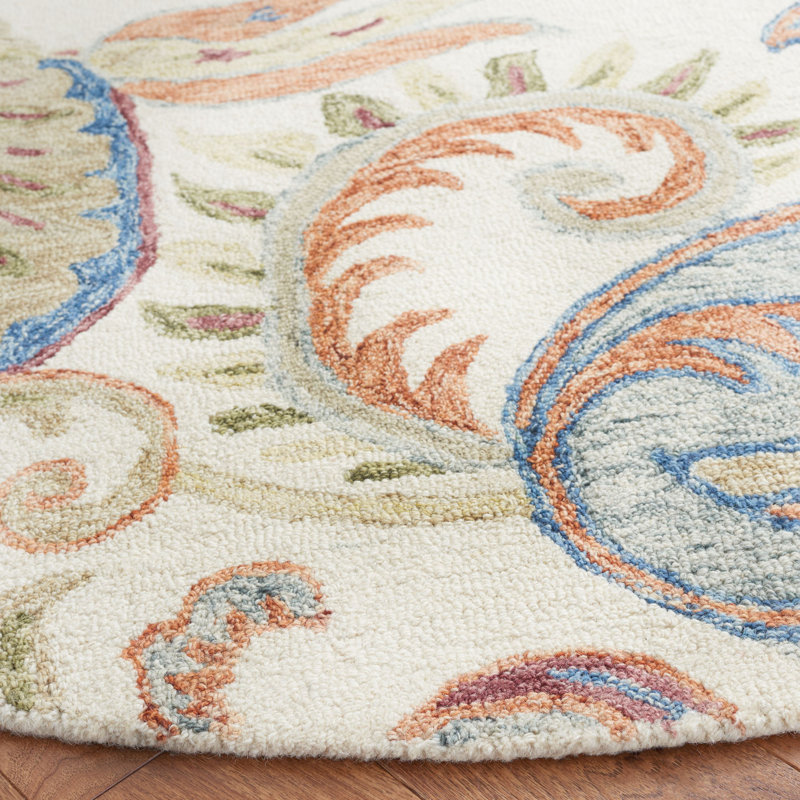 Runner Alben Paisley Handmade Tufted Wool/Cotton Area Rug in Ivory/Rust, Round 6'
