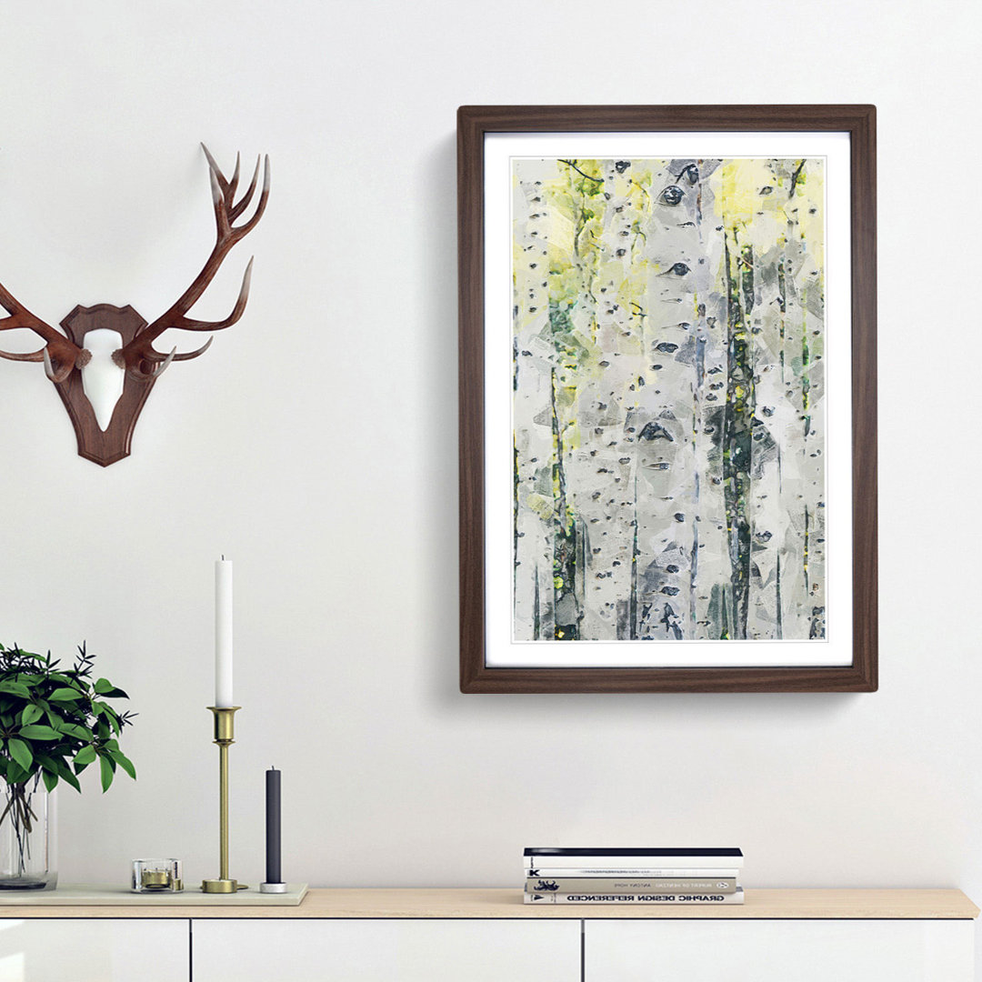 A Yellow Birch Tree Forest in Abstract - Framed Print