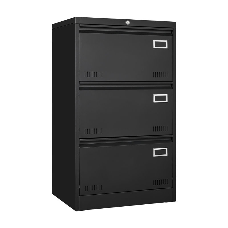 Filing Cabinet Lateral File Cabinet 3 Drawer, Blcak Locking Metal File Cabinets Three Drawer, Office Filing Cabinet With Lock Drawers For Home Office/Legal/Letter/A4/F4