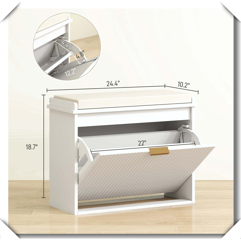 Entryway Shoe Storage Bench Elegant Slim Space Saving Design, Beige,White, 1 Flip Drawers
