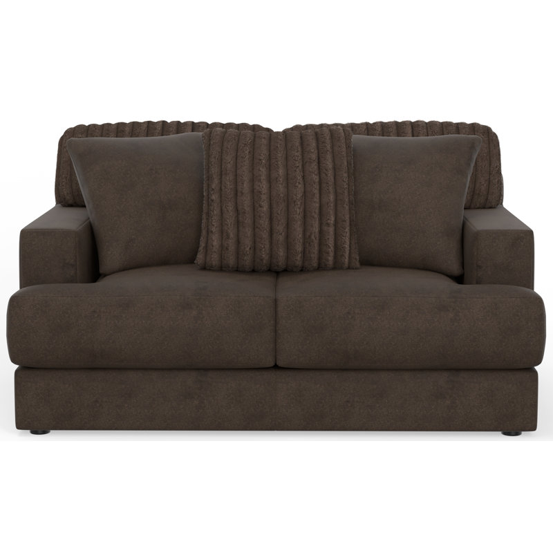 Jahaira Loveseat Ultra Faux Fur and Cuddler Cushion Seating, Brown